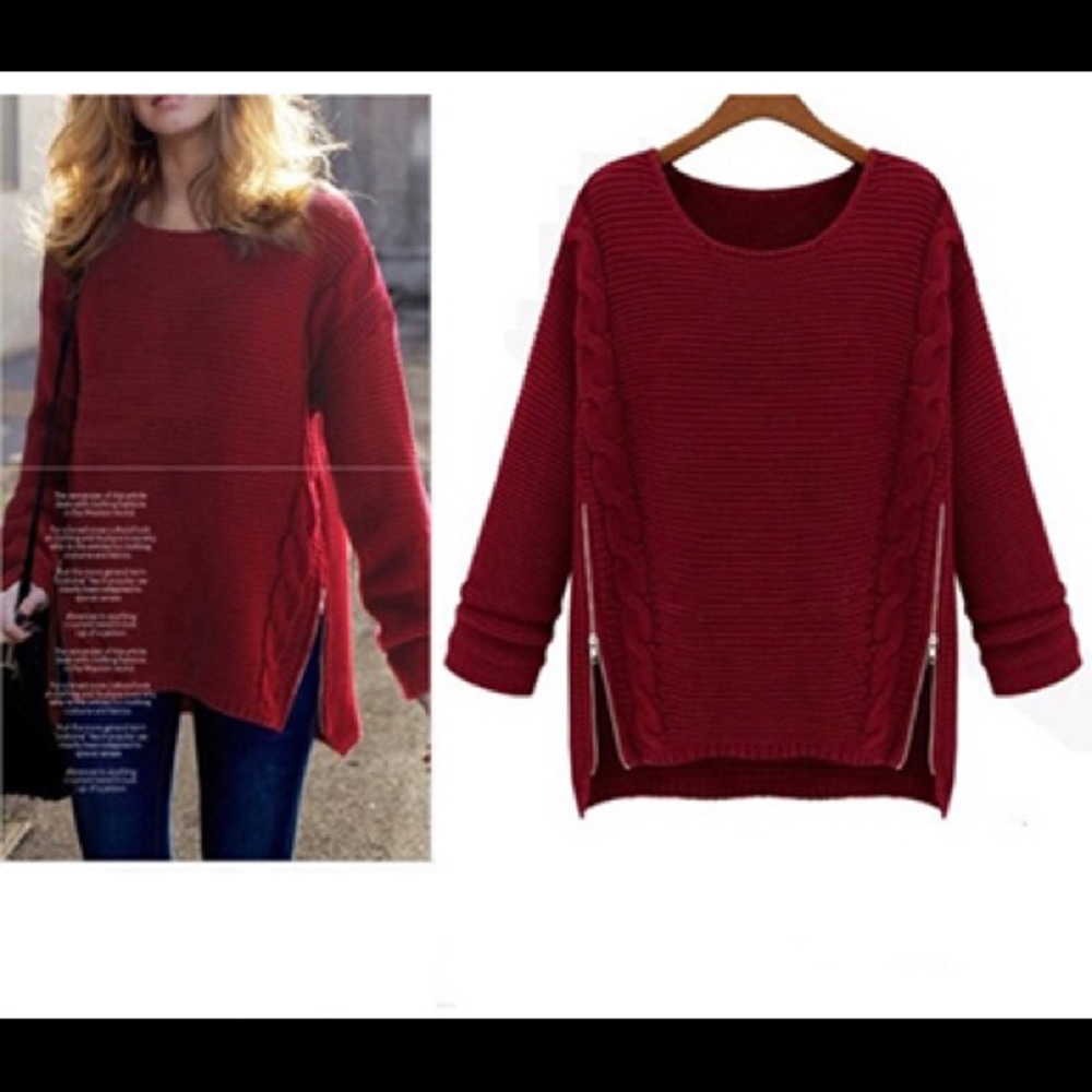 Burgundy Zipper Sweater